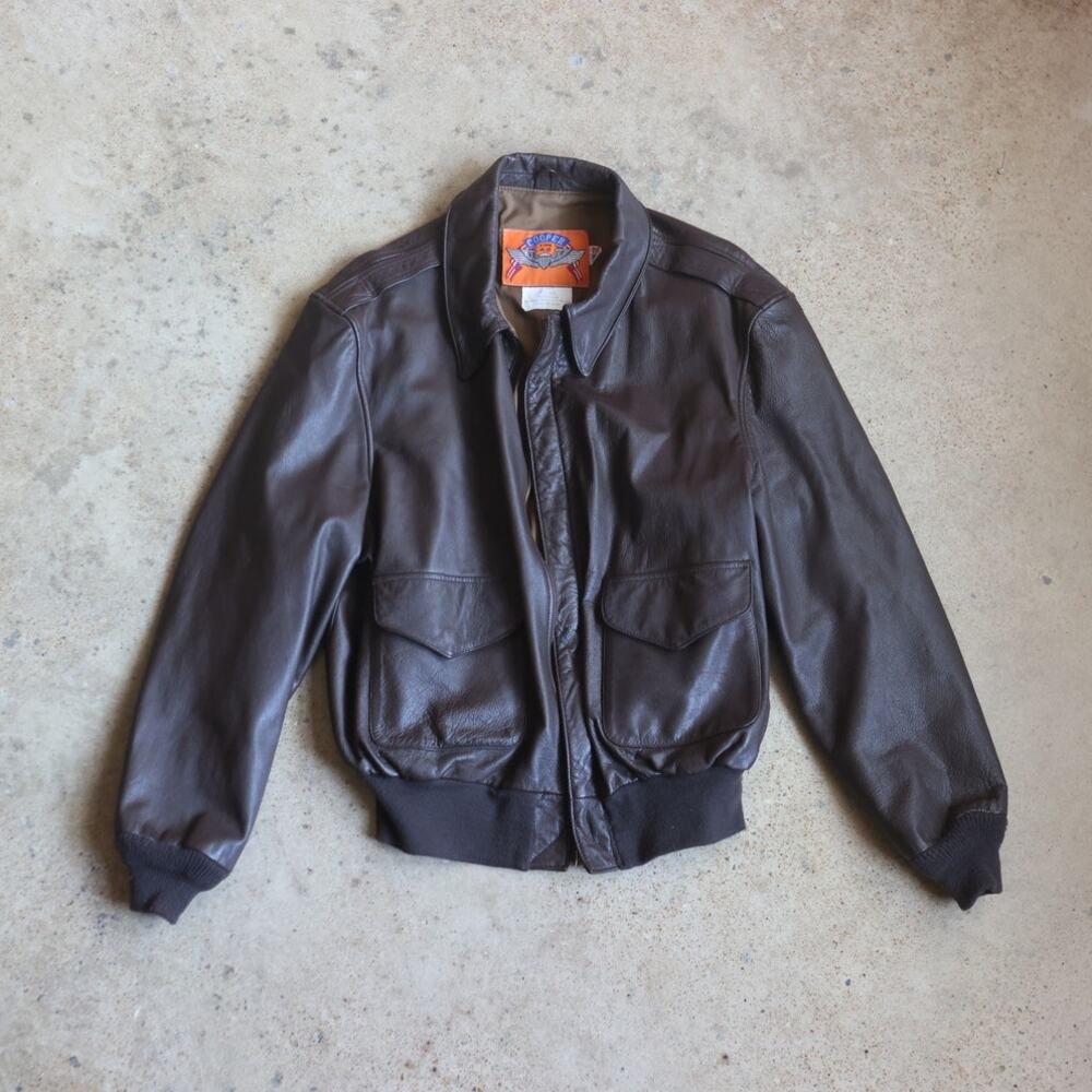 Vintage Cooper Type A-2 Goatskin Leather Flight Jacket USA Made Brown Bomber 48L